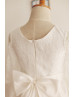 Long Sleeves Ivory Lace Taffeta Knee Length Wedding Flower Girl Dress